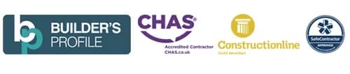 GeoCon accreditations — Builder's Profile, CHAS, Constructionline Gold, SafeContractor